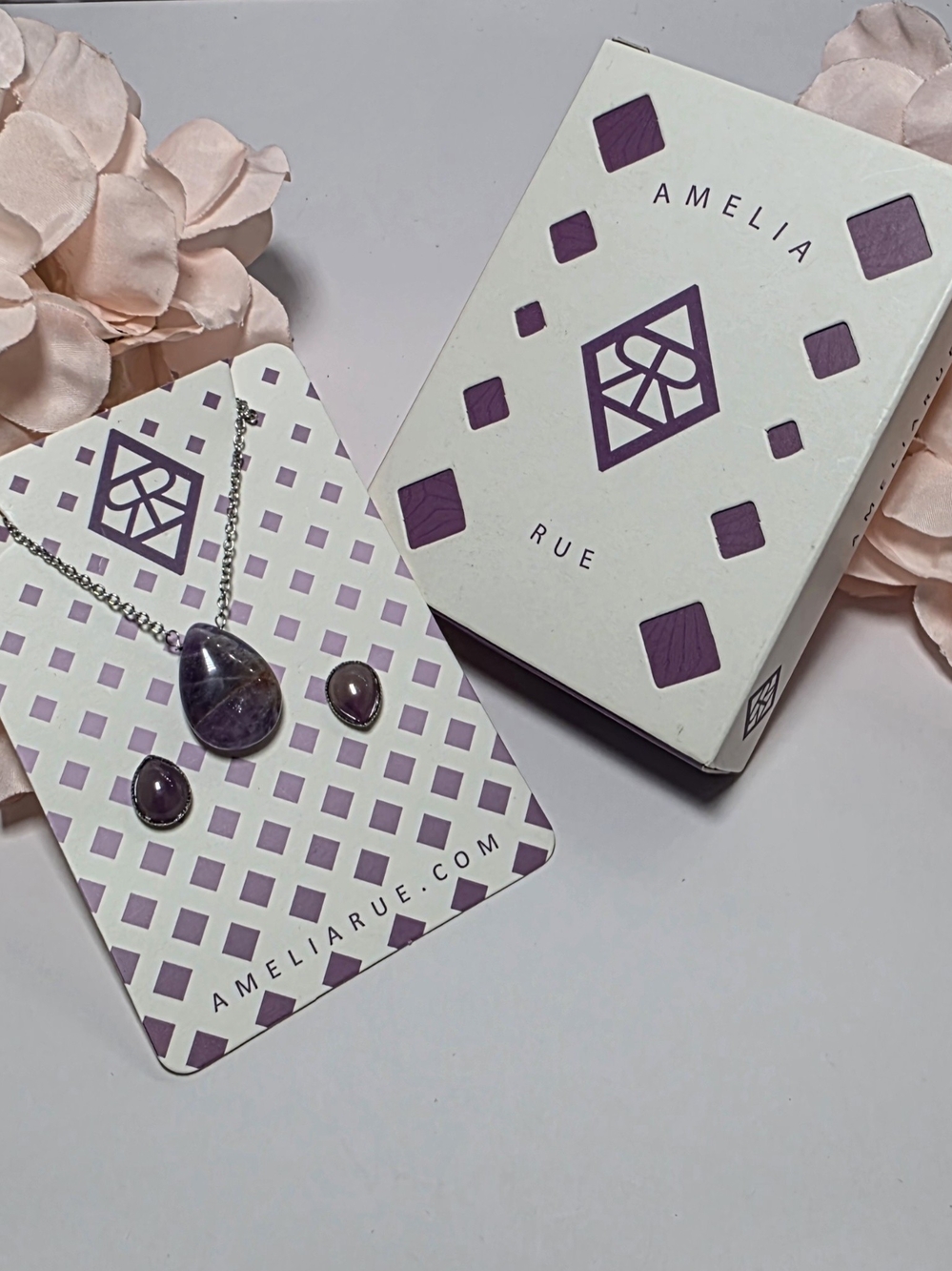Amelia Rue - Purple Teardrop Gemstone Necklace and Earring Set